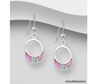 925 Sterling Silver Hook Earrings, Decorated with Shell