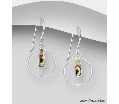 925 Sterling Silver Hook Earrings, Decorated with Shell