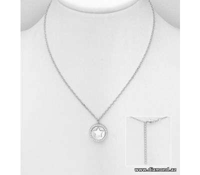 925 Sterling Silver Star Necklace, Decorated with CZ Simulated Diamond and Shell