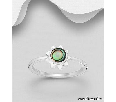 925 Sterling Silver Sun Ring, Decorated with Shell