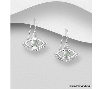 925 Sterling Silver Eye Hook Earrings, Decorated with Shell