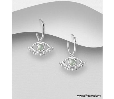 925 Sterling Silver Eye Hoop Earrings, Decorated with Shell