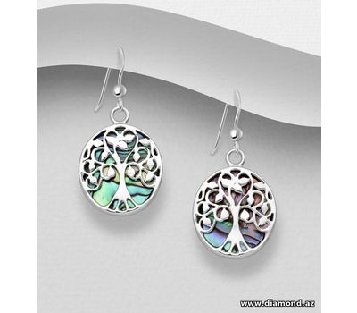 925 Sterling Silver Tree Of Life Hook Earrings Decorated With Shell