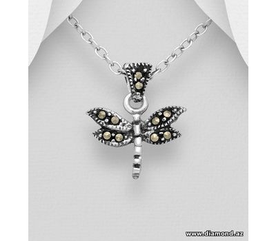 925 Sterling Silver Dragonfly Pendant, Decorated with Marcasite