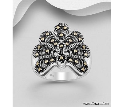925 Sterling Silver Peacock Ring, Decorated with Marcasite