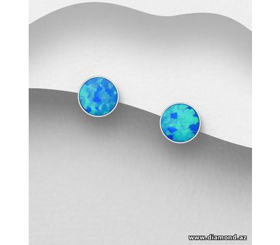 925 Sterling Silver Circle Push-Back Earrings Decorated With Lab-Created Opal