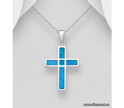 925 Sterling Silver Cross Pendant, Decorated with Lab-Created Opal