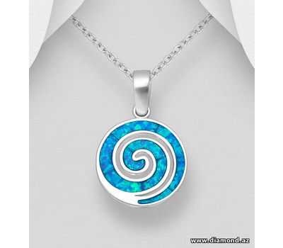 925 Sterling Silver Coil Pendant, Decorated with Lab-Created Opal