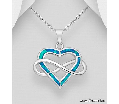 925 Sterling Silver Heart and Infinity Pendant Decorated With Lab-Created Opal