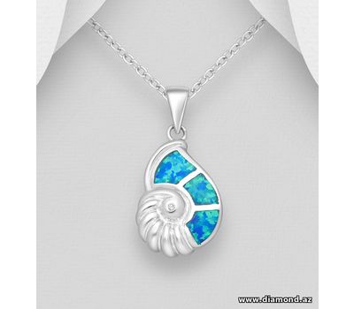 925 Sterling Silver Shell Pendant Decorated With CZ and Lab-Created Opal