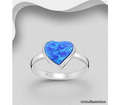 925 Sterling Silver Heart Ring Decorated With Lab-Created Opal