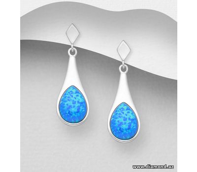 925 Sterling Silver Push-Back Earrings Decorated With Lab-Created Opal