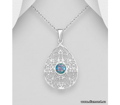 925 Sterling Silver Swirl Pendant Decorated With Lab-Created Opal