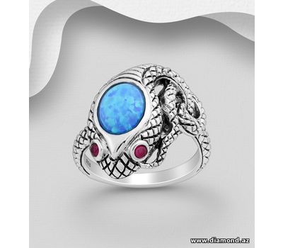 925 Sterling Silver Snake Ring Decorated With CZ and Lab-Created Opal