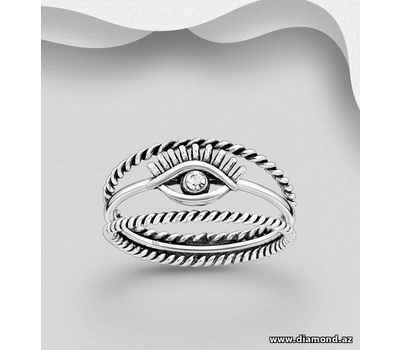 925 Sterling Silver Eye Ring, Decorated with Crystal Glass