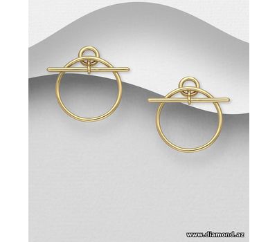 925 Sterling Silver Toggle Clasp Push-Back Earrings, Plated with 1 Micron 14K Yellow Gold