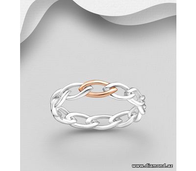 925 Sterling Silver Chain Link Ring, Plated with 1 Micron Pink Gold