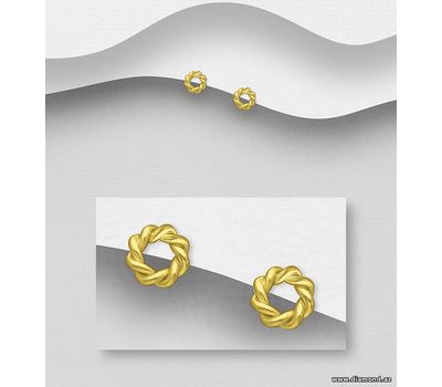 925 Sterling Silver Circle and Twisted Push-Back Earrings, Plated with 0.25 Micron 18K Yellow Gold
