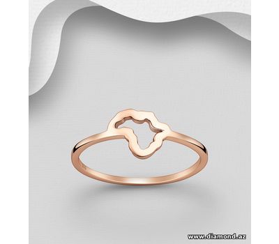 925 Sterling Silver Africa Map Ring, Plated with 1 Micron Pink Gold