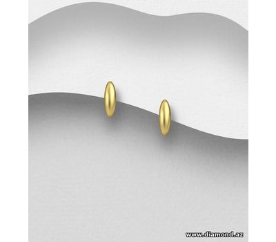 925 Sterling Silver Oval Push-Back Earrings, Plated with 1 Micron 14K or 18K Yellow Gold