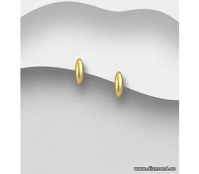 Şəkli böyütmək üçün tiklayın 925 Sterling Silver Oval Push-Back Earrings, Plated with 1 Micron 14K or 18K Yellow Gold