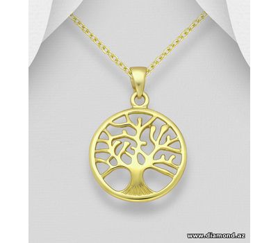 925 Sterling Silver Tree of Life Pendant, Plated with 1 Micron 14K Yellow Gold