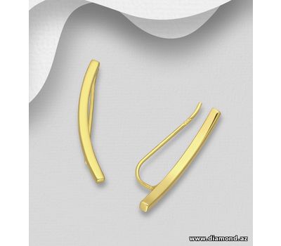 925 Sterling Silver Curved Bar Ear Pins, Plated with 1 Micron 14K or 18K Yellow Gold