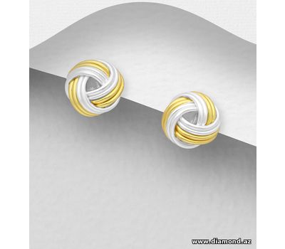 925 Sterling Silver knot Push-Back Earrings, Plated with 1 Micron 18K Yellow Gold