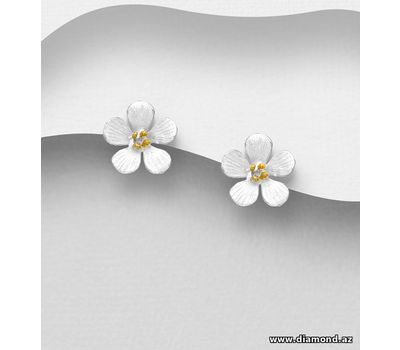 925 Sterling Silver Flower Push-Back Earrings, Pollen Plated with 1 Micron 18K Yellow Gold