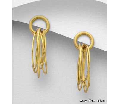925 Sterling Silver Wire Hoop Links Push-Back Earrings, Plated with 1 Micron 18K Yellow Gold