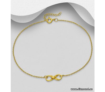 925 Sterling Silver Infinity Anklet, Plated with 1 Micron 18K Yellow Gold