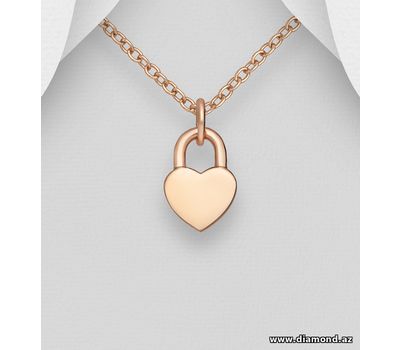 925 Sterling Silver Engravable Heart Pendant, Plated with 1 Micron Pink Gold