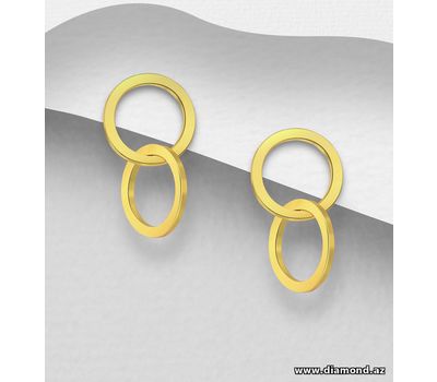 925 Sterling Silver Circle Links Push-Back Earrings, Plated with 1 Micron 18K Yellow Gold