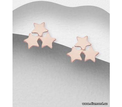 925 Sterling Silver Star Push-Back Earrings, Plated with 1 Micron Pink Gold