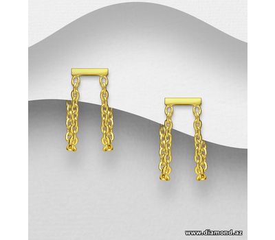 925 Sterling Silver Push-Back Earrings, Plated with 1 Micron 18K Yellow Gold