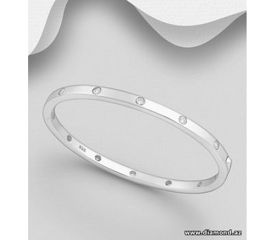 925 Sterling Silver Bangle, Decorated with CZ Simulated Diamonds