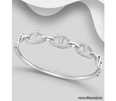 925 Sterling Silver Links Bangle, Decorated with CZ Simulated Diamonds