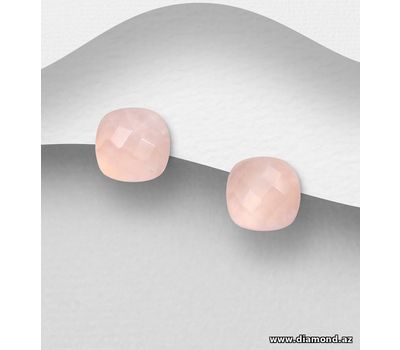 Desire by 7K - 925 Sterling Silver Push-Back Earrings, Decorated with Rose Quartz, Plated with 0.3 Micron 18K Yellow Gold