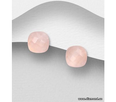 Şəkli böyütmək üçün tiklayın Desire by 7K - 925 Sterling Silver Push-Back Earrings, Decorated with Rose Quartz, Plated with 0.3 Micron 18K Yellow Gold