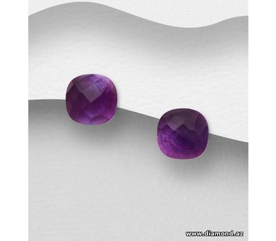 Desire by 7K - 925 Sterling Silver Push-Back Earrings, Decorated with Amethyst, Plated with 0.3 Micron 18K Yellow Gold