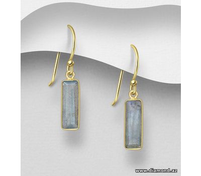 Desire by 7K - 925 Sterling Silver Hook Earrings, Decorated with Labradorite, Plated with 0.3 Micron 18K Yellow Gold