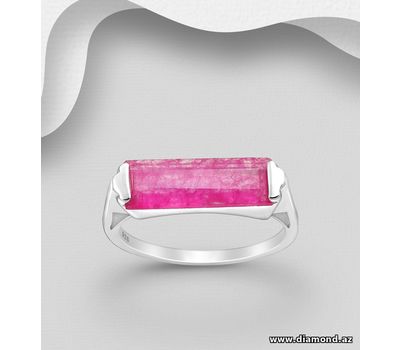 Desire by 7K - 925 Sterling Silver Solitaire Ring, Decorated with Pink Jade