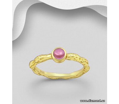 Desire by 7K - 925 Sterling Silver Ring, Decorated with Lab-Created Pink Tourmaline, Plated with 0.3 Micron 18K Yellow Gold