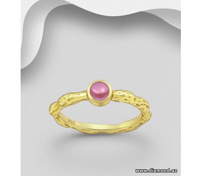 Şəkli böyütmək üçün tiklayın Desire by 7K - 925 Sterling Silver Ring, Decorated with Lab-Created Pink Tourmaline, Plated with 0.3 Micron 18K Yellow Gold