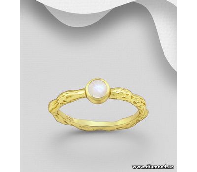 Desire by 7K - 925 Sterling Silver Ring, Decorated with Rainbow Moonstone, Plated with 0.3 Micron 18K Yellow Gold