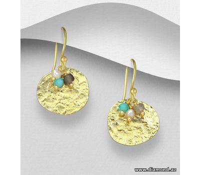 Şəkli böyütmək üçün tiklayın Desire by 7K - 925 Sterling Silver Hook Earrings, Beaded with Amazonite, Freshwater Pearls and Labradorite, Plated with 0.3 Micron 18K Yellow Gold