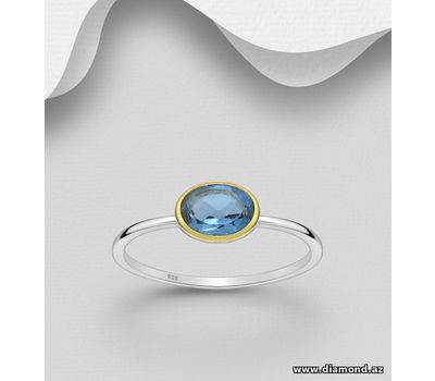 Desire by 7K - 925 Sterling Silver Solitaire Ring, Decorated with Lab-Created lolite, Bezel Plated with 0.3 Micron 18K Yellow Gold