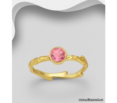 Şəkli böyütmək üçün tiklayın Desire by 7K - 925 Sterling Silver Ring, Decorated with Lab-Created Pink Tourmaline, Plated with 0.3 Micron 18K Yellow Gold