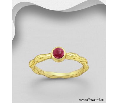 Şəkli böyütmək üçün tiklayın Desire by 7K - 925 Sterling Silver Ring, Decorated with Ruby, Plated with 0.3 Micron 18K Yellow Gold