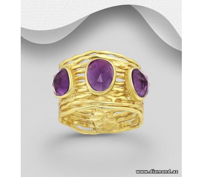 Şəkli böyütmək üçün tiklayın Desire by 7K - 925 Sterling Silver Ring, Decorated with Amethyst, Plated with 0.3 Micron 18K Yellow Gold
